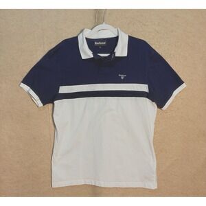 Barbour Polo Shirt Mens Sz XL Blue White Short Sleeve‎ Logo Classic